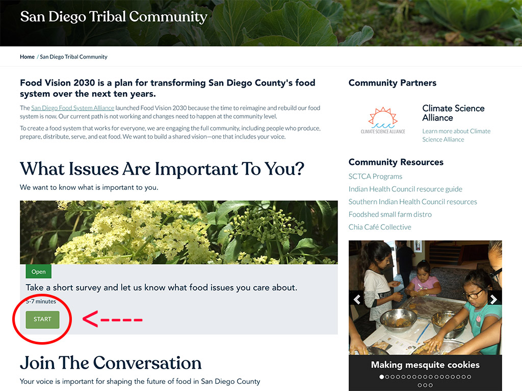 Pala Band of Mission Indians Pala San Diego County Food Visions 2020 Tribal Communities Survey