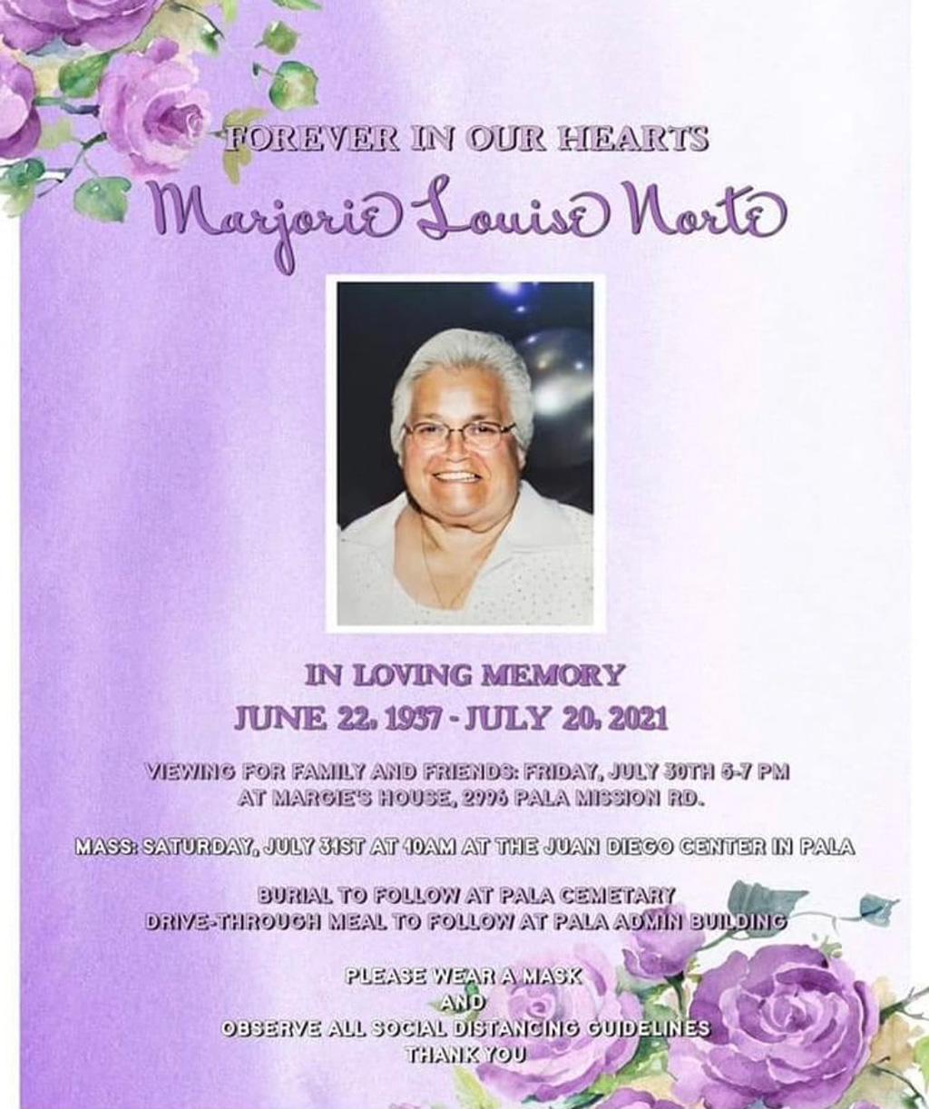 Pala Band of Mission Indians In Memoriam Marjorie Louise Norte