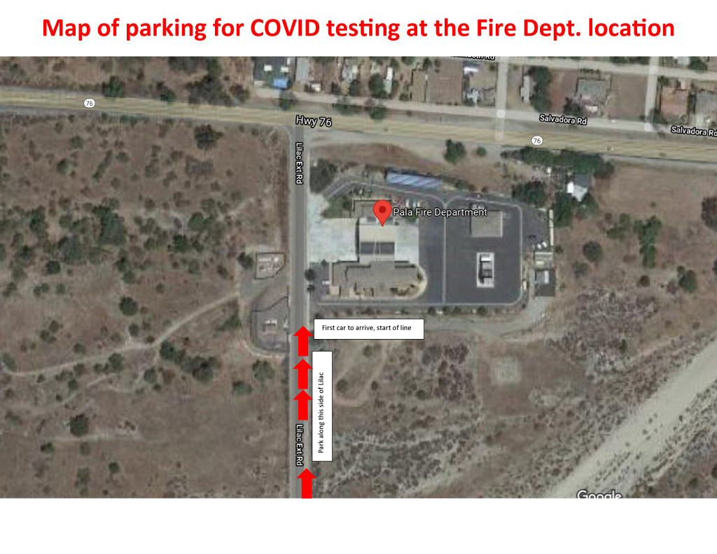 Pala Band of Mission Indians PBMI COVID-19 PCR Testing Pala Fire Department Map