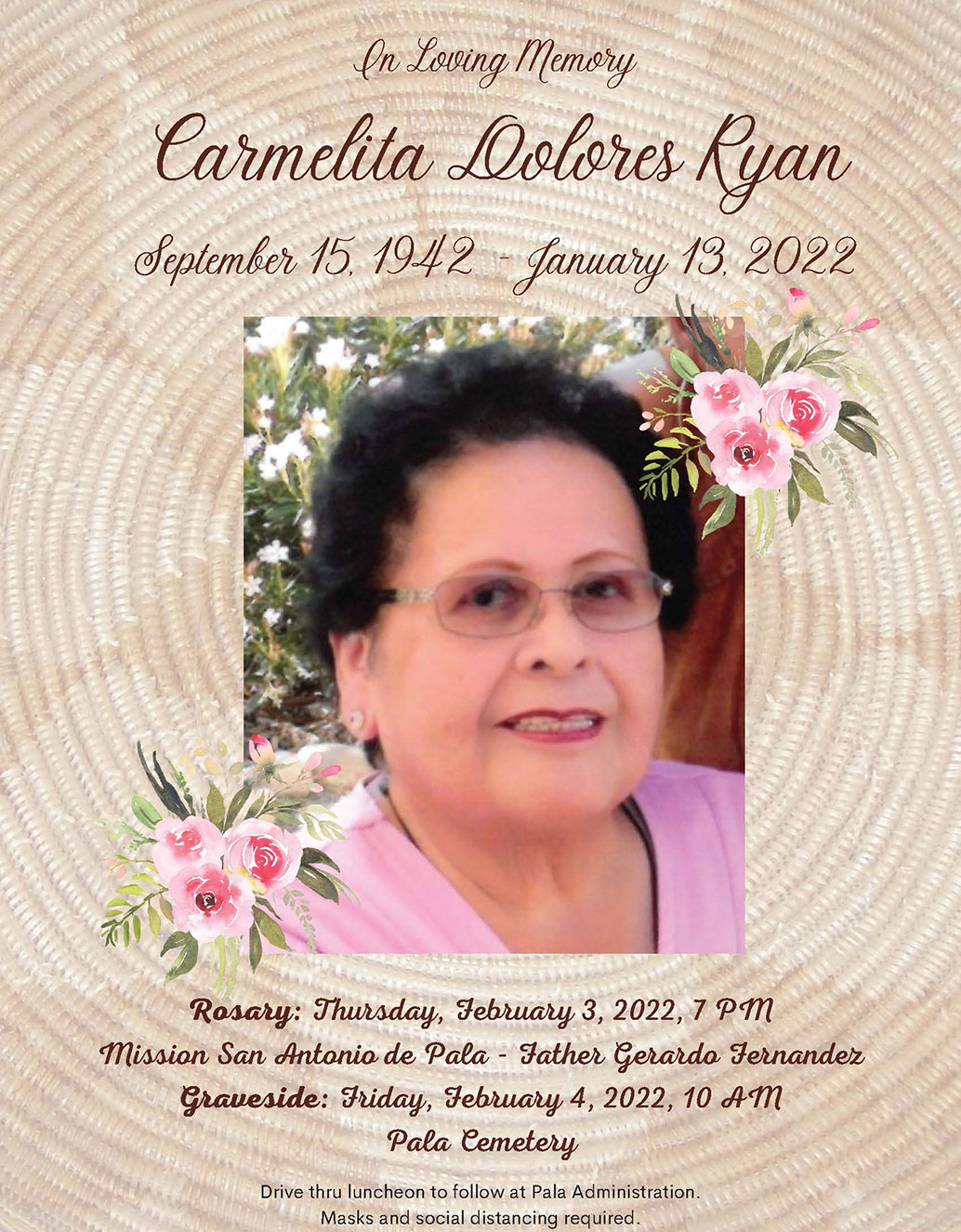 Pala Band of Mission Indians In Memoriam Carmelita Dolores Ryan