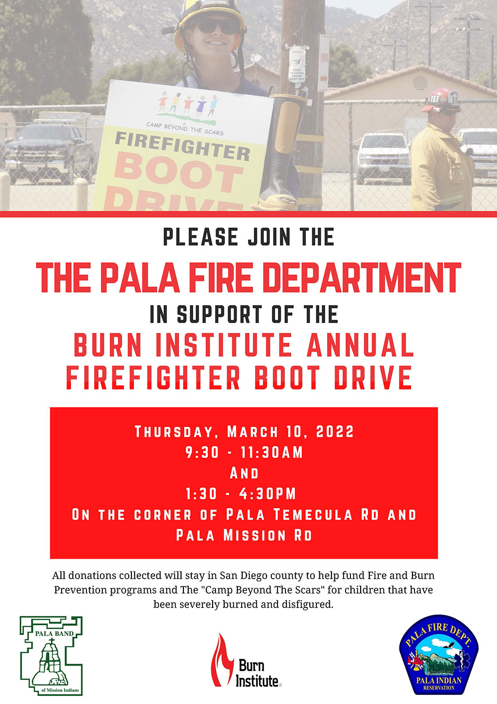 Pala Band of Mission Indians PBMI Pala Fire Department The Burn Institute Firefighter Boot Drive