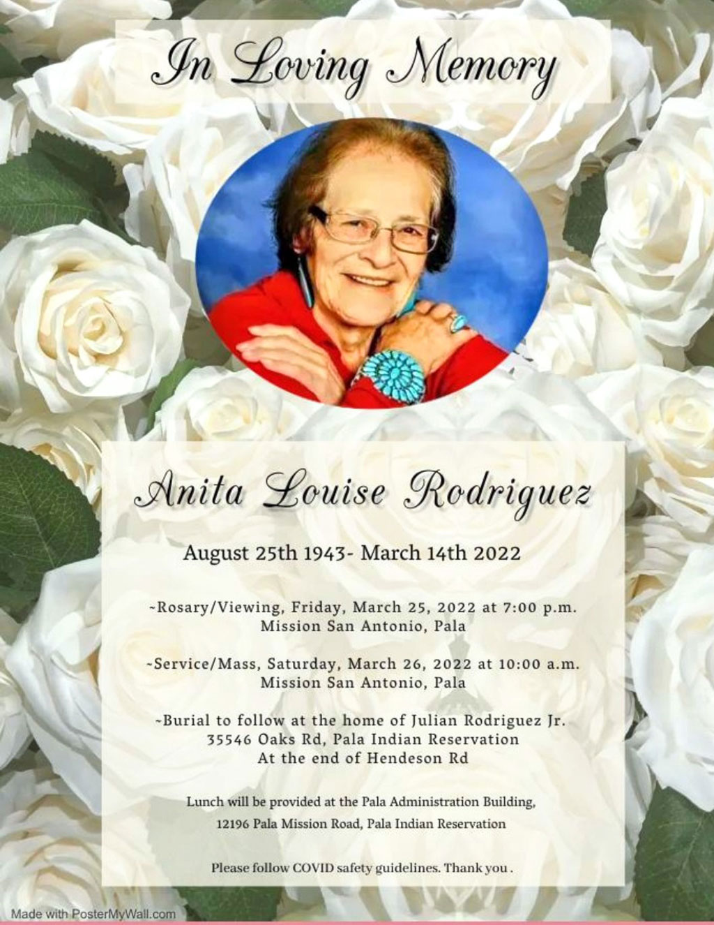 Pala Band of Mission Indians In Memoriam Anita Louise Rodriguez