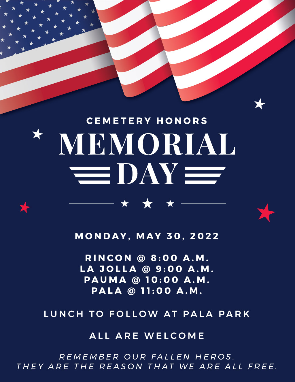 Pala Band California Veterans Program Memorial Day Cemetery Honors Rincon La Jolla Pauma