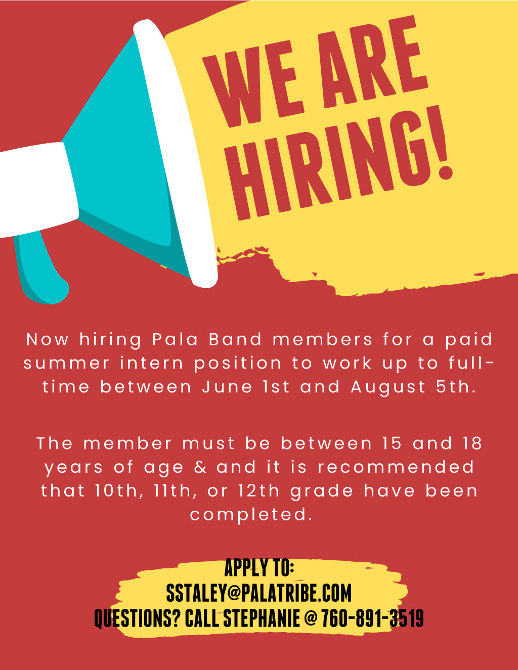Pala Band of Mission Indians PBMI Summer Youth Interns Employment