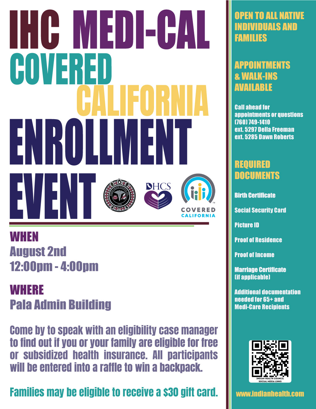 Pala Band of Mission Indians PBMI Indian Health Council Medi-Cal Covered California Enrollment