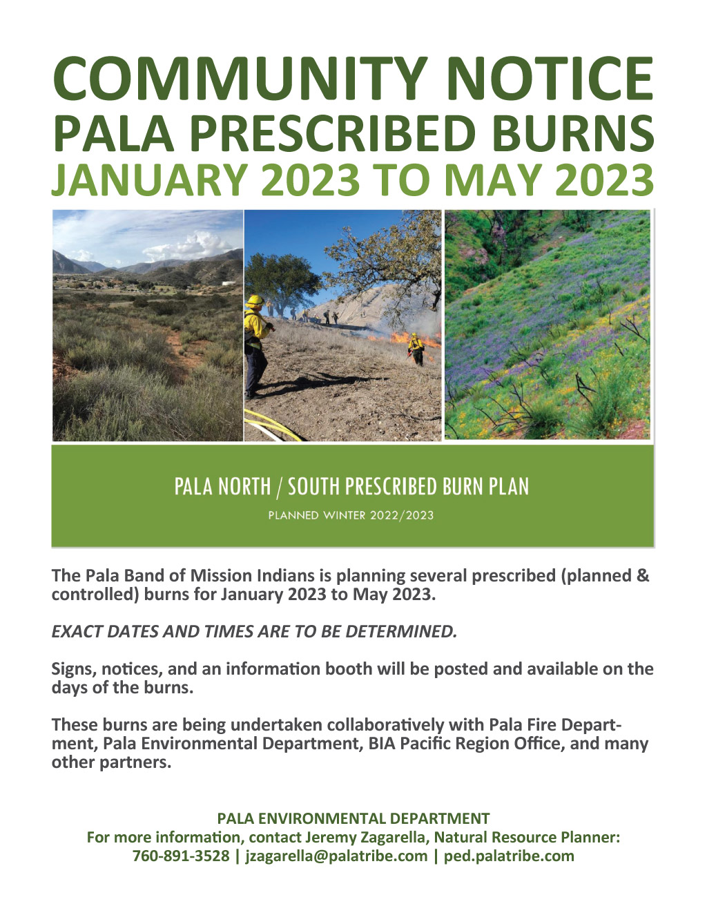 Pala Environmental Department PED Pala Band of Mission Indians PBMI Pala Fire Deparment Bureau of Indian Affairs BIA Fire Manamange Prescribed Burns