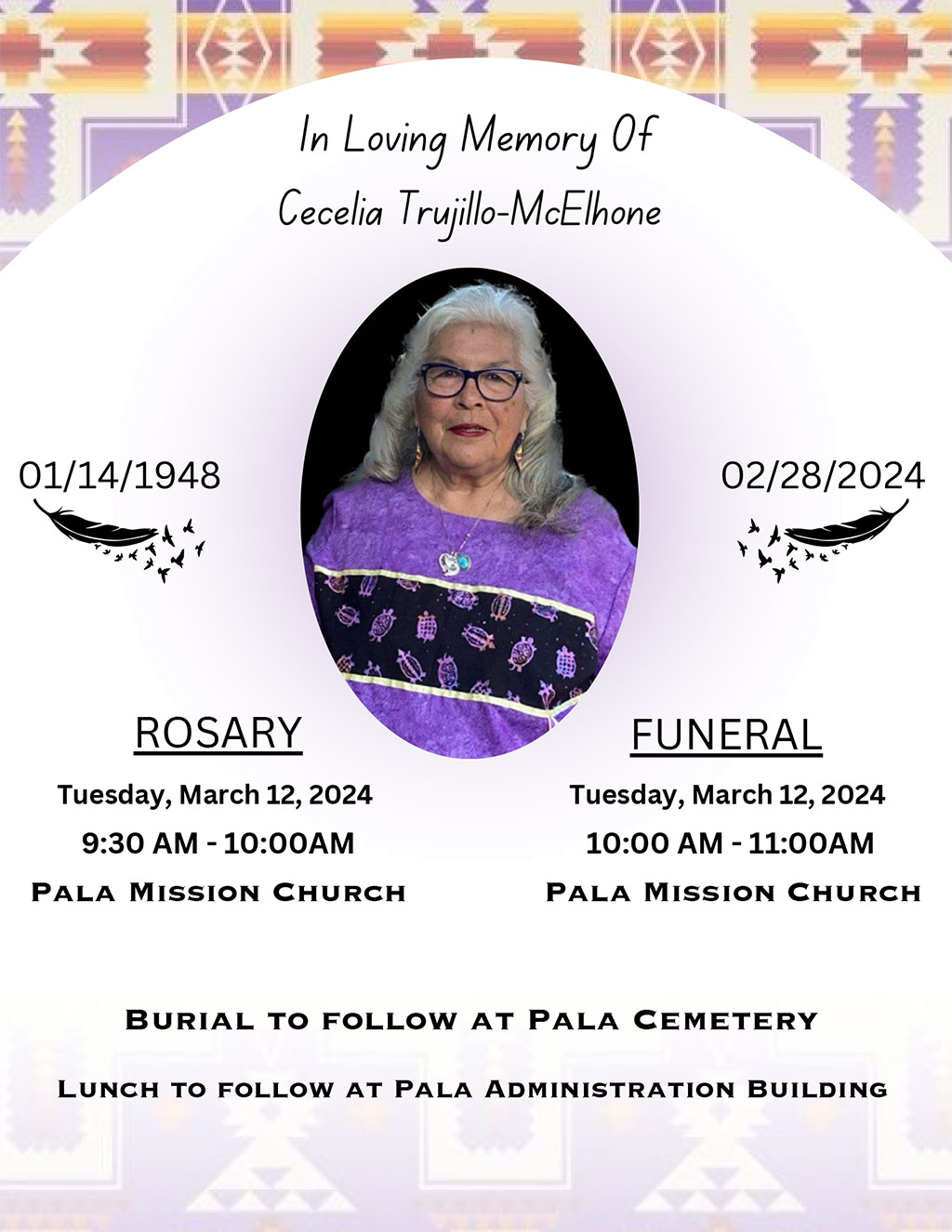 Pala Band of Mission Indians PBMI In Memoriam Cecelia Trujillo McElhone