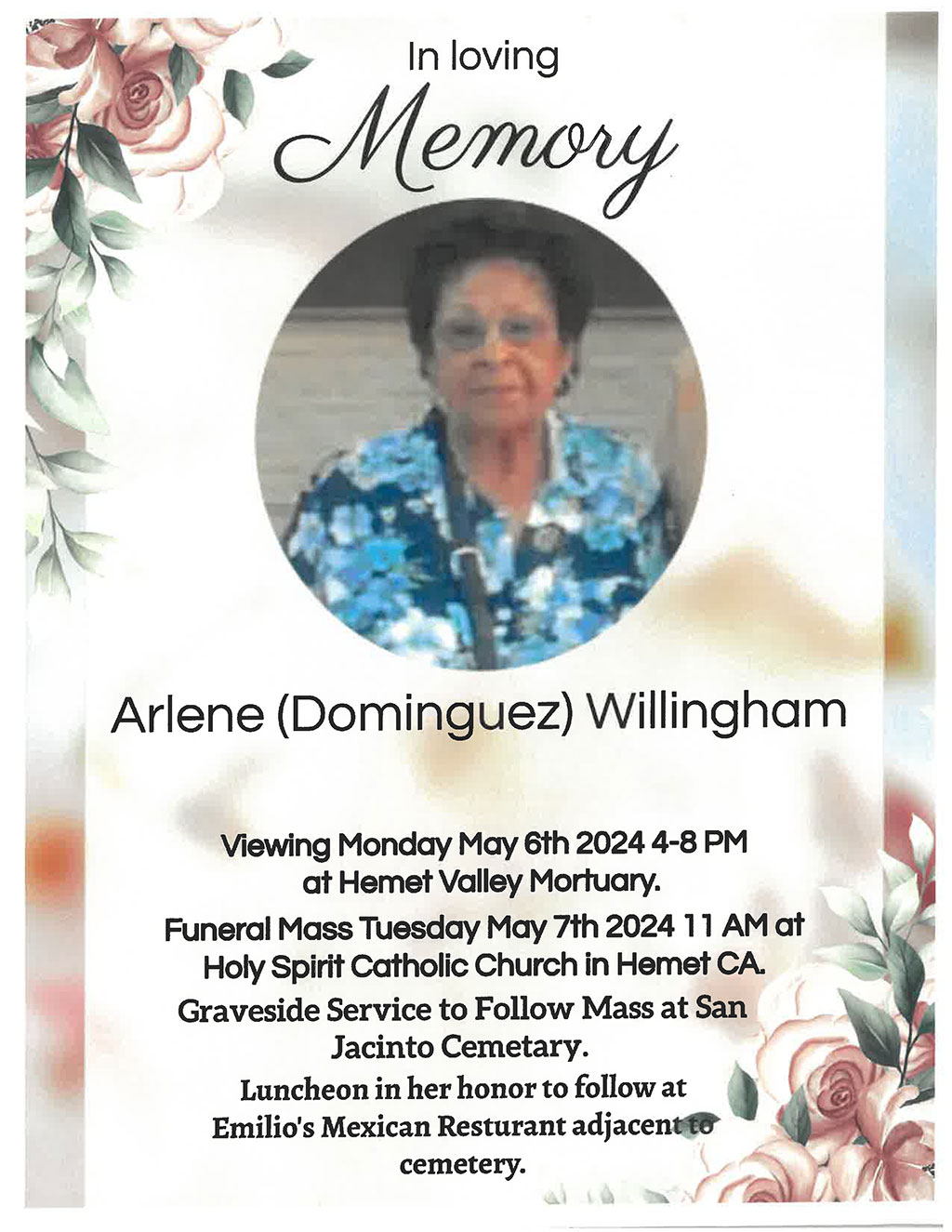 Pala Band of Mission Indians PBMI In Memoriam Arlene Willingham Dominguez