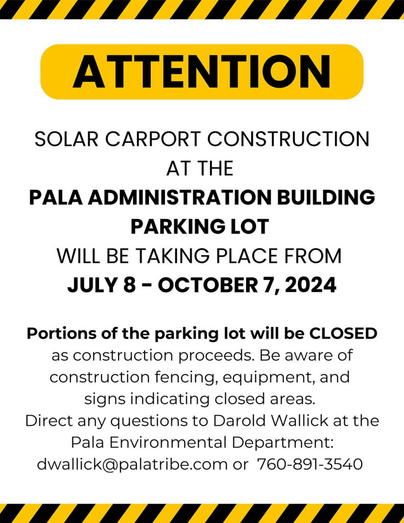 Pala Band of Mission Indians Pala Community Solar Carport Construction Parking Lot 2024